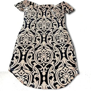 Revamped Waffled Printed Shoulder Y2K Dress Black Cream Dress  Size XL